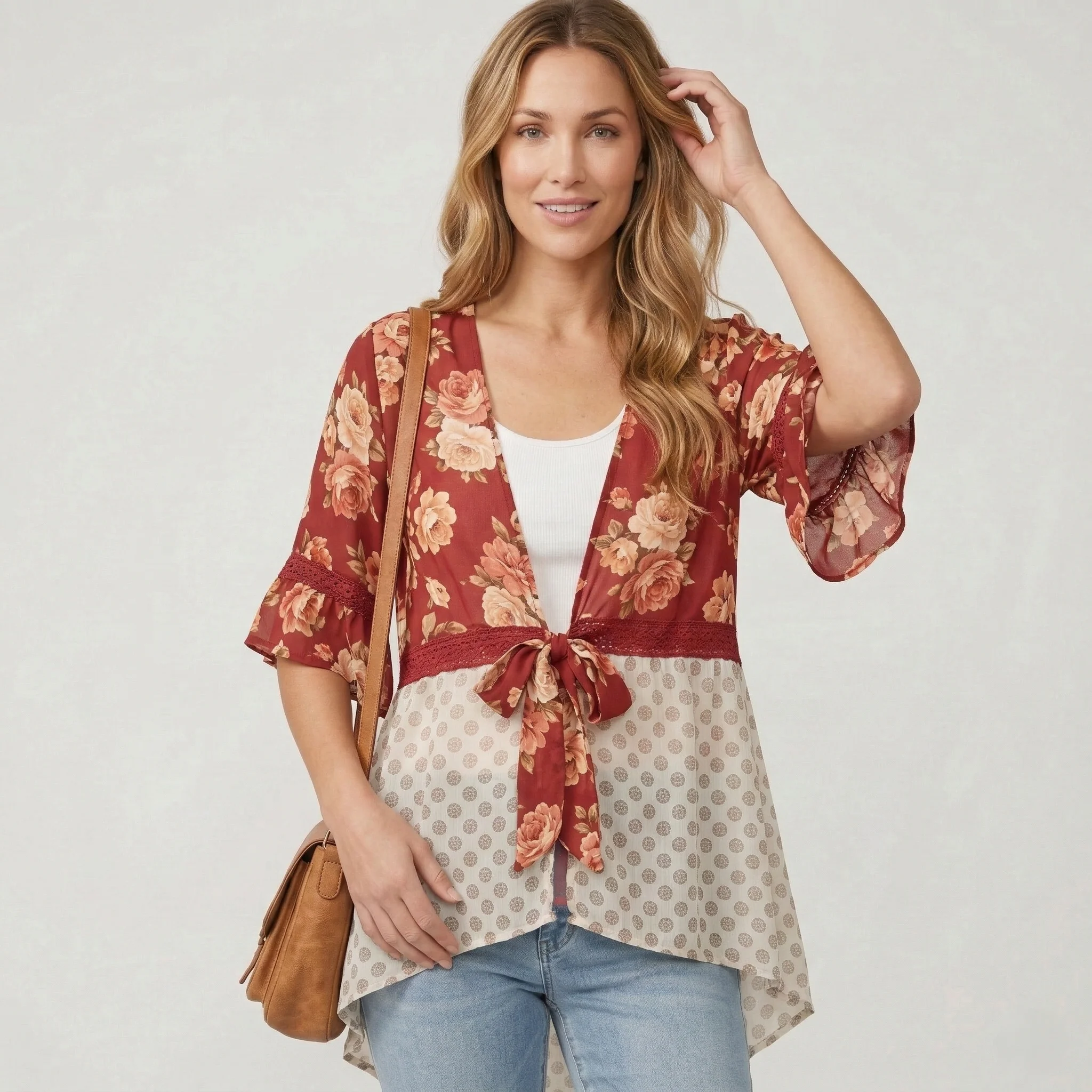 Ruffelle™ – Floral Patchwork Ruffle Sleeve Boho Kimono Cardigan + 50% OFF - Image 8
