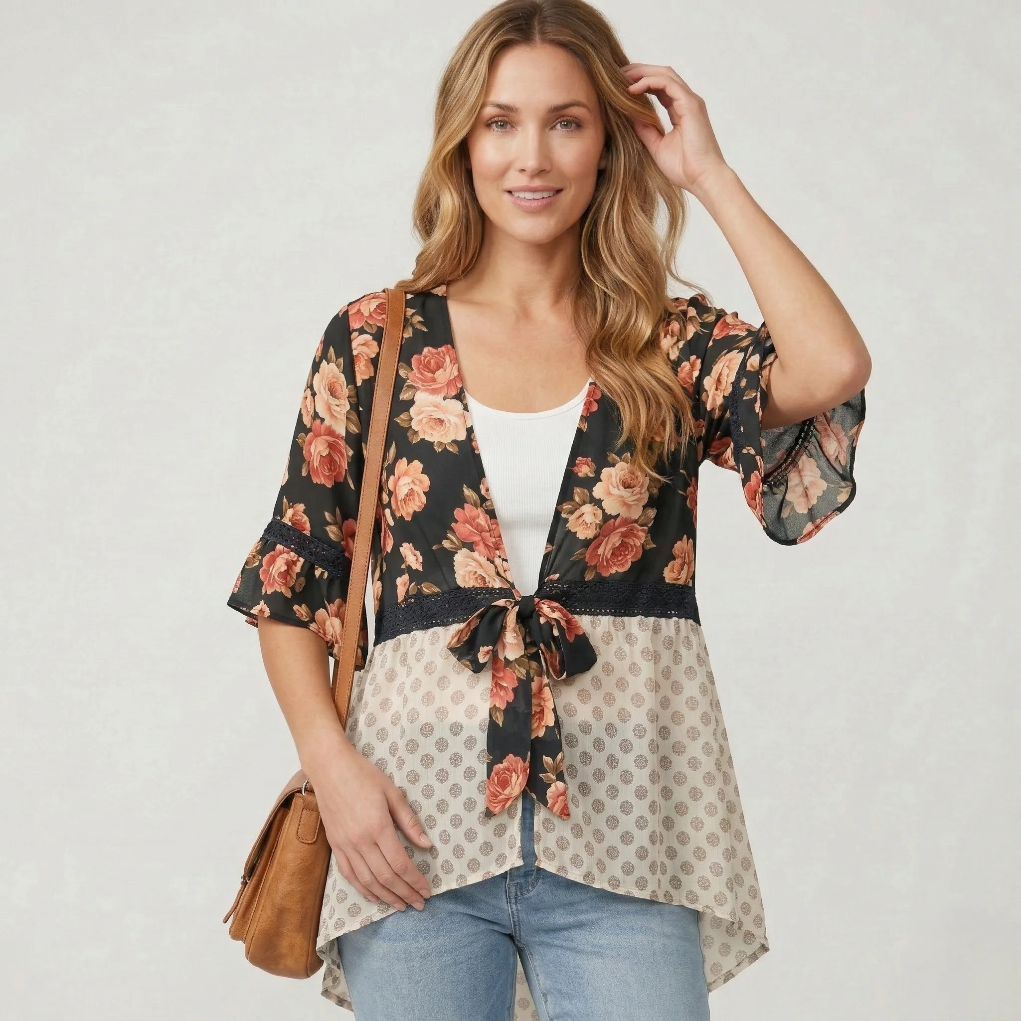 Ruffelle™ – Floral Patchwork Ruffle Sleeve Boho Kimono Cardigan + 50% OFF - Image 9