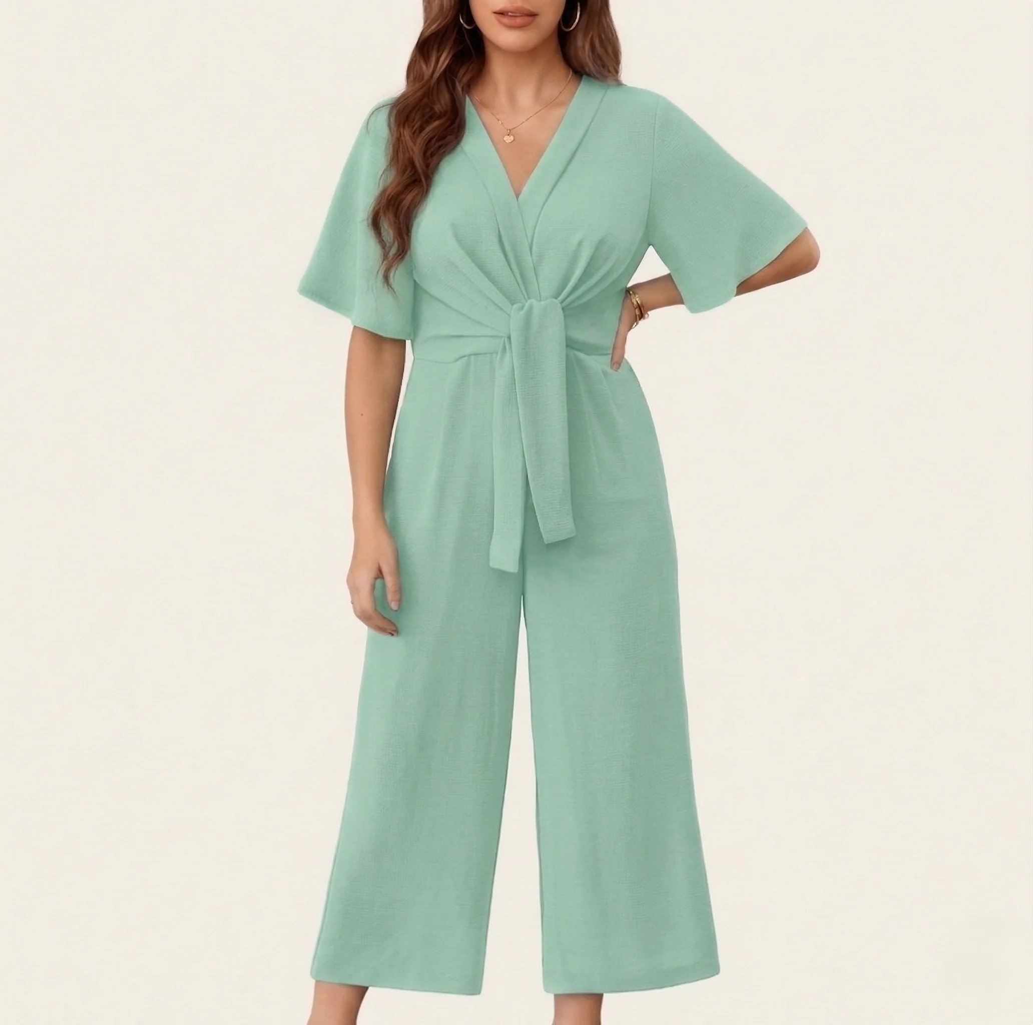 Drapelle™ – Flutter Sleeve Tie-Knot Wide Leg Jumpsuit for Women + 50% OFF - Image 12