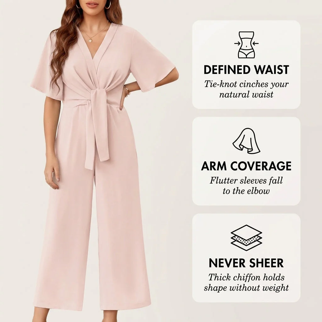 Drapelle™ – Flutter Sleeve Tie-Knot Wide Leg Jumpsuit for Women + 50% OFF - Image 4