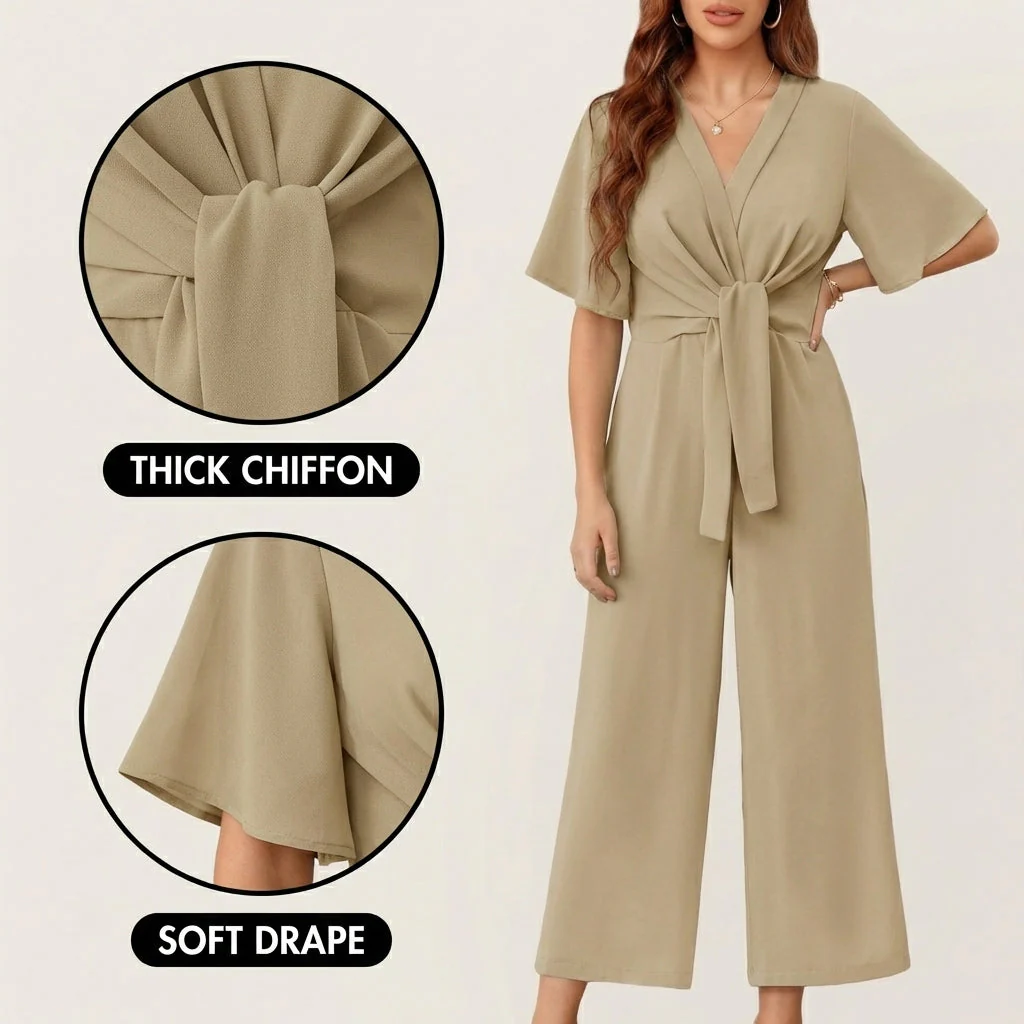Drapelle™ – Flutter Sleeve Tie-Knot Wide Leg Jumpsuit for Women + 50% OFF - Image 5