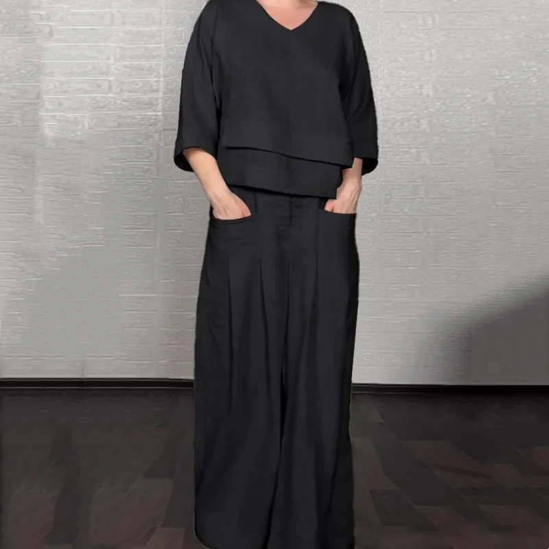 Willowmere™ – Asymmetric Cotton-Linen V-Neck Top & Wide-Leg Trouser Set + 50% OFF - Image 13