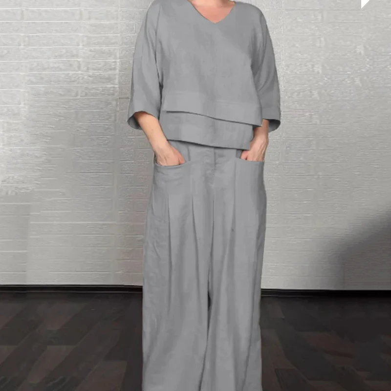 Willowmere™ – Asymmetric Cotton-Linen V-Neck Top & Wide-Leg Trouser Set + 50% OFF - Image 14