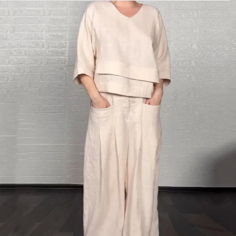 Willowmere™ – Asymmetric Cotton-Linen V-Neck Top & Wide-Leg Trouser Set + 50% OFF - Image 16