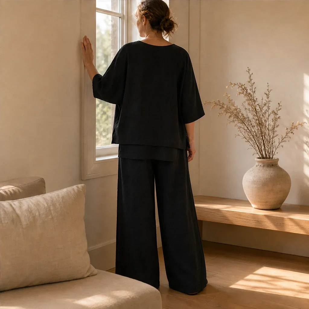 Willowmere™ – Asymmetric Cotton-Linen V-Neck Top & Wide-Leg Trouser Set + 50% OFF - Image 4