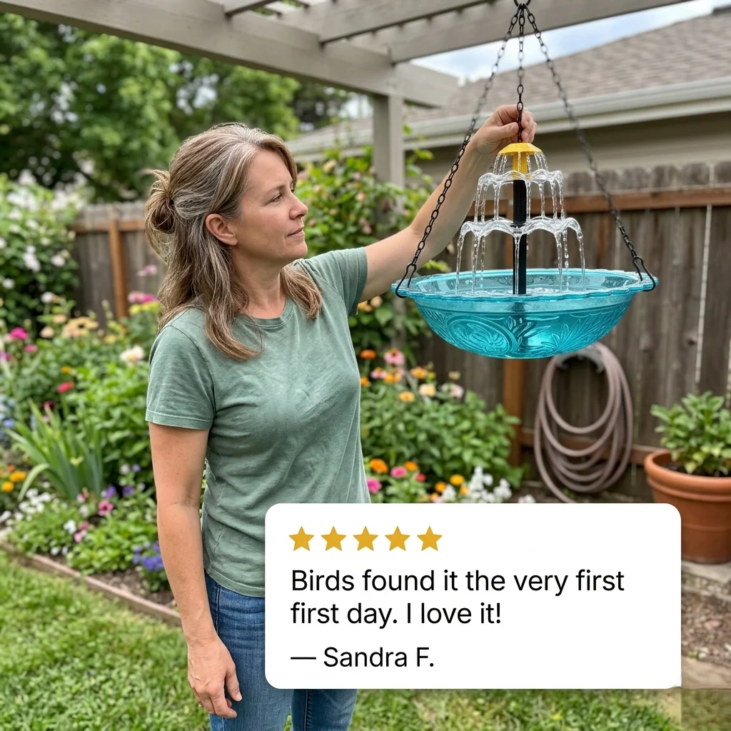 Arbora™ – Solar Cascade Hanging Bird Bath Fountain +50% OFF - Image 7