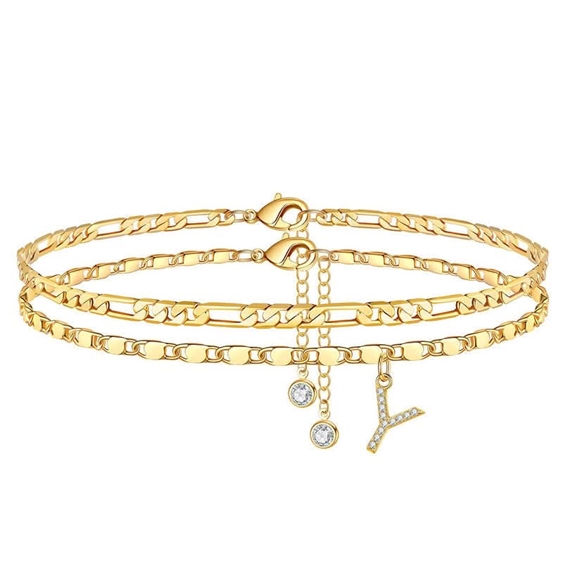 Halora™ – Layered Gold Anklet with Rhinestones & Letter Charm (A-Z) + Buy 1 Get 1 FREE - Image 34