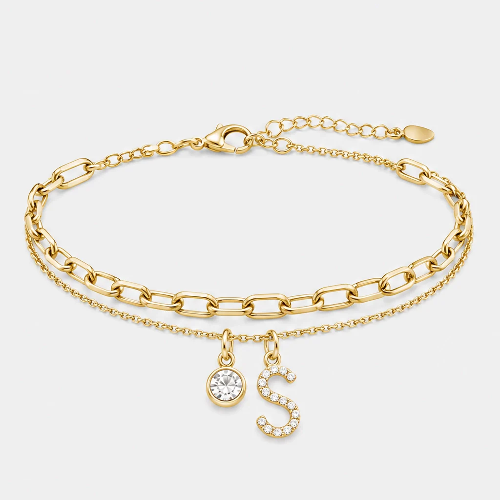 Halora™ – Layered Gold Anklet with Rhinestones & Letter Charm (A-Z) + Buy 1 Get 1 FREE - Image 36