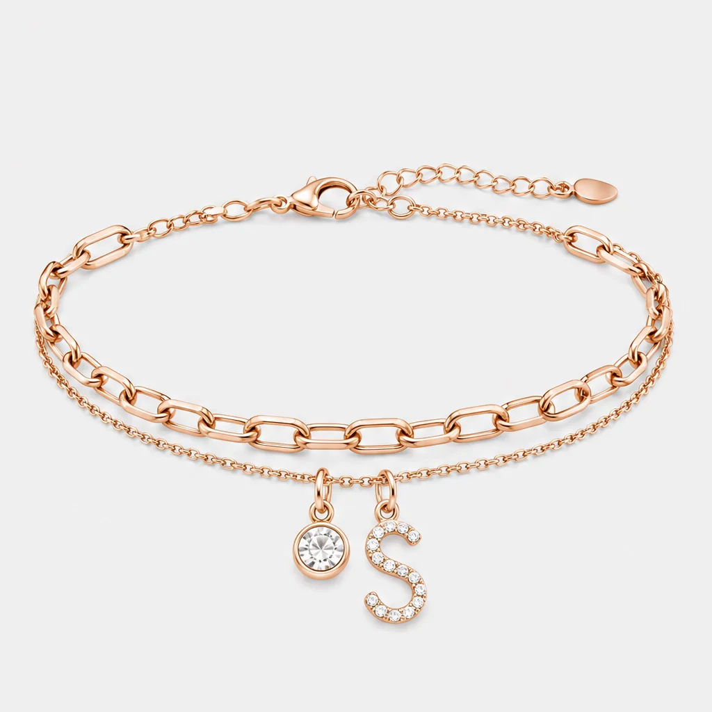 Halora™ – Layered Gold Anklet with Rhinestones & Letter Charm (A-Z) + Buy 1 Get 1 FREE - Image 37