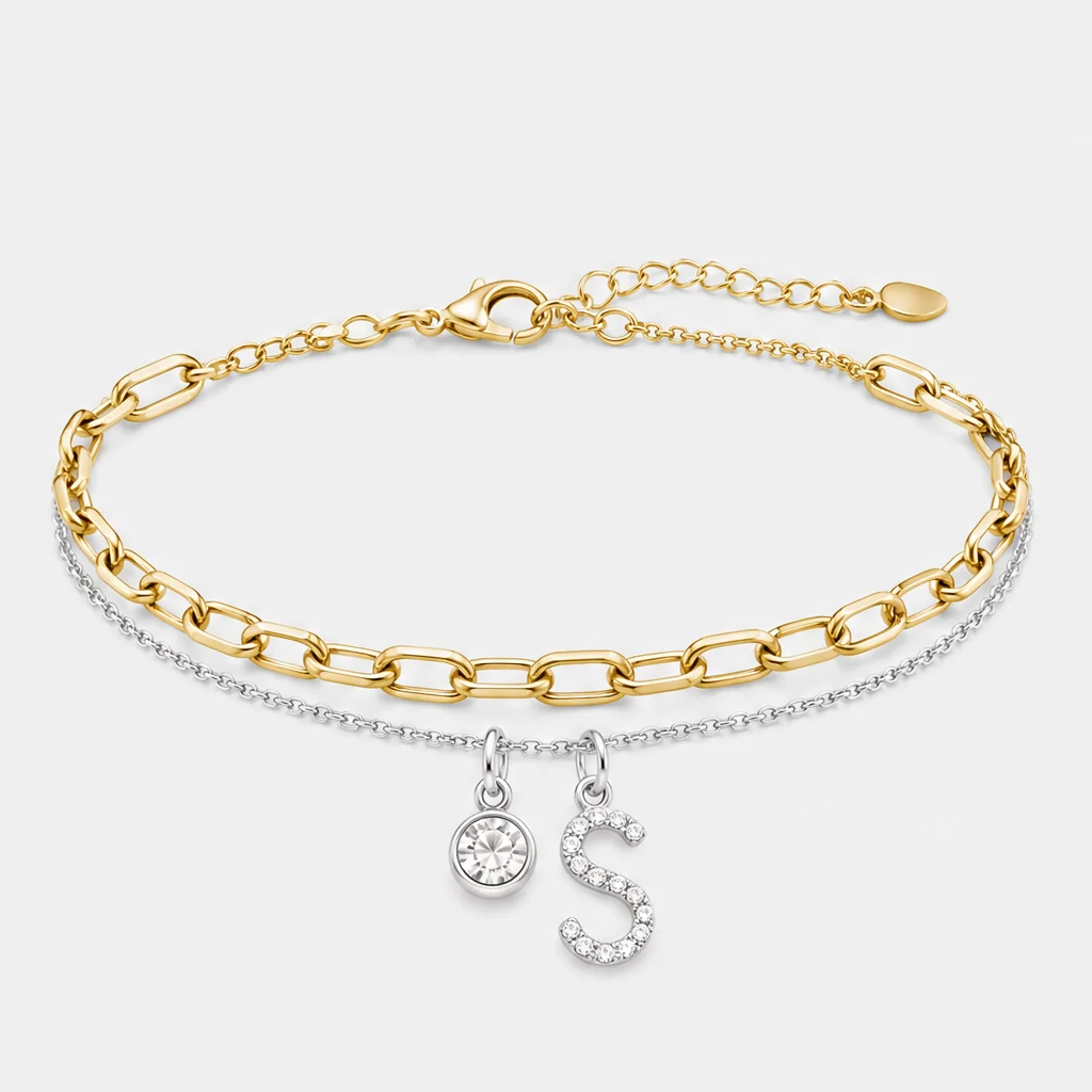 Halora™ – Layered Gold Anklet with Rhinestones & Letter Charm (A-Z) + Buy 1 Get 1 FREE - Image 39