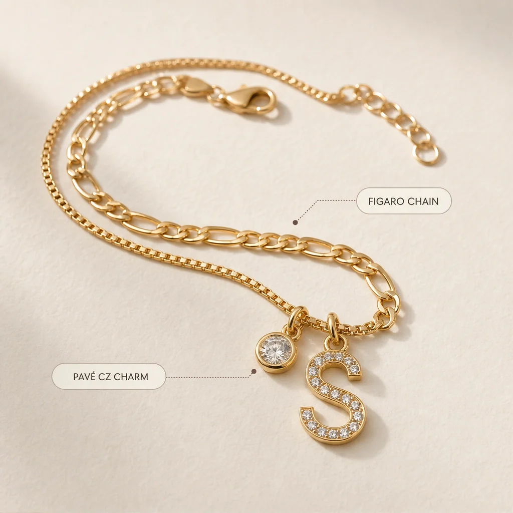 Halora™ – Layered Gold Anklet with Rhinestones & Letter Charm (A-Z) + Buy 1 Get 1 FREE - Image 7