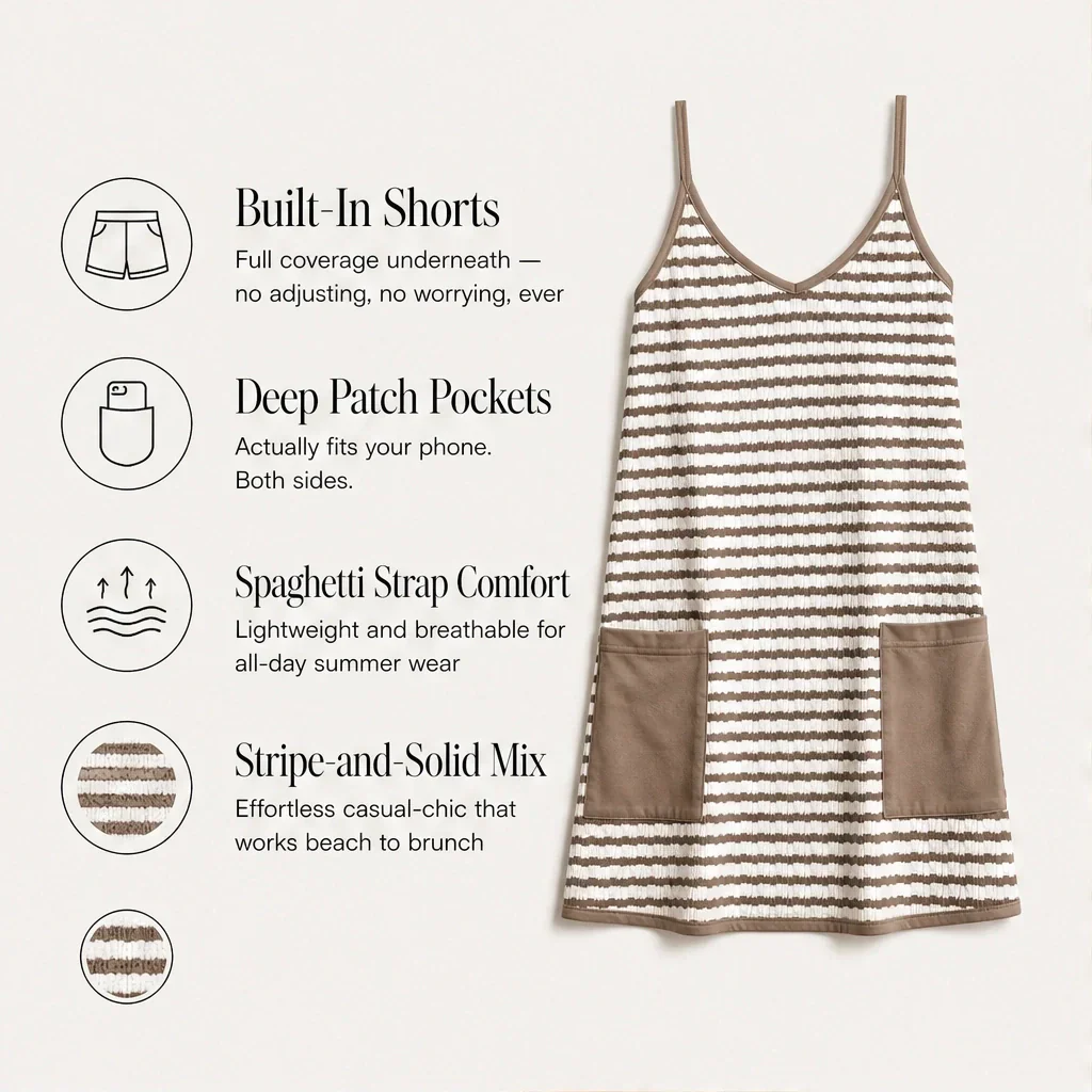 Suvelle™ – Built-In Shorts Striped Mini Romper Dress with Pockets + 50% OFF - Image 7