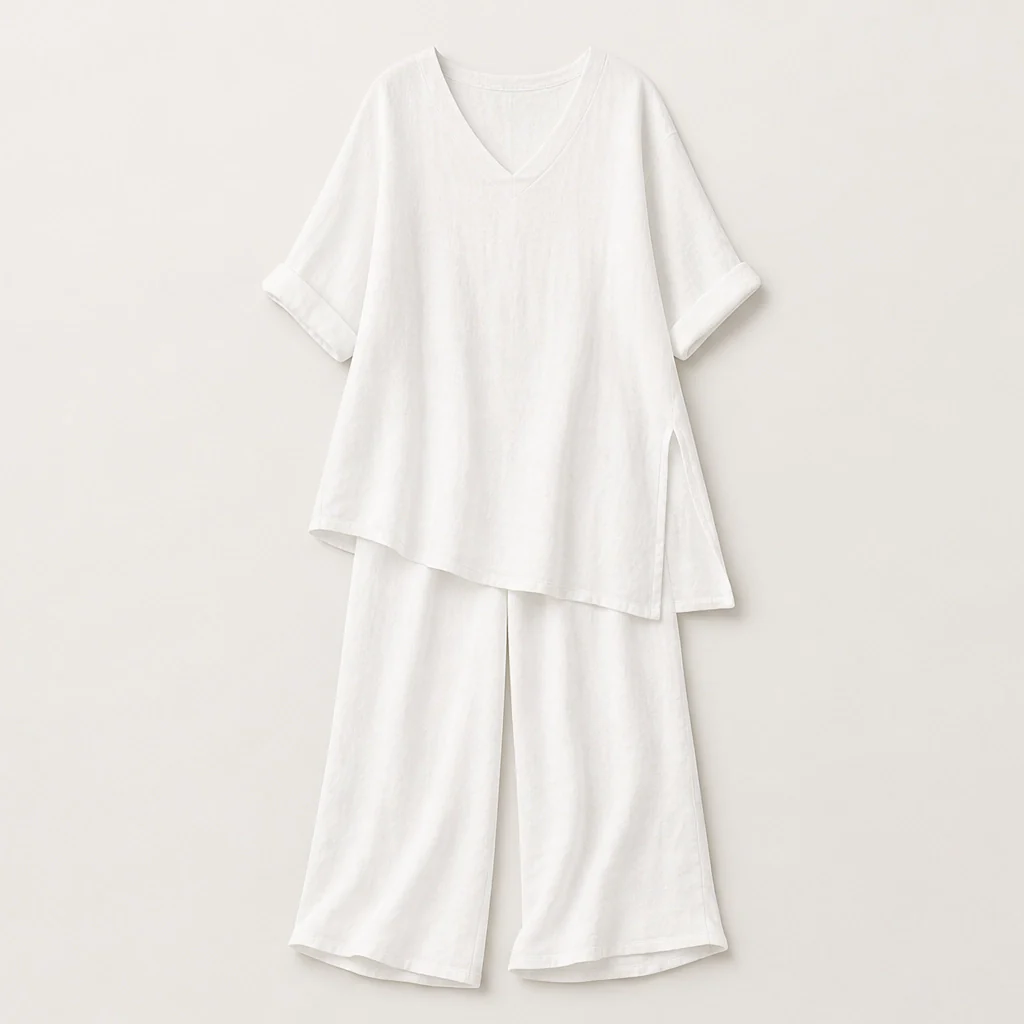 Drapelle™ – Breathable Cotton-Linen V-Neck Tunic & Wide-Leg Trouser Set + 50% OFF - Image 12