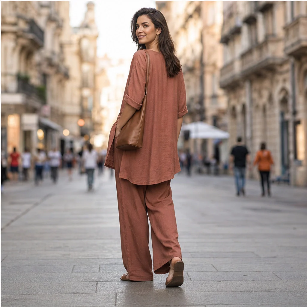 Drapelle™ – Breathable Cotton-Linen V-Neck Tunic & Wide-Leg Trouser Set + 50% OFF - Image 3