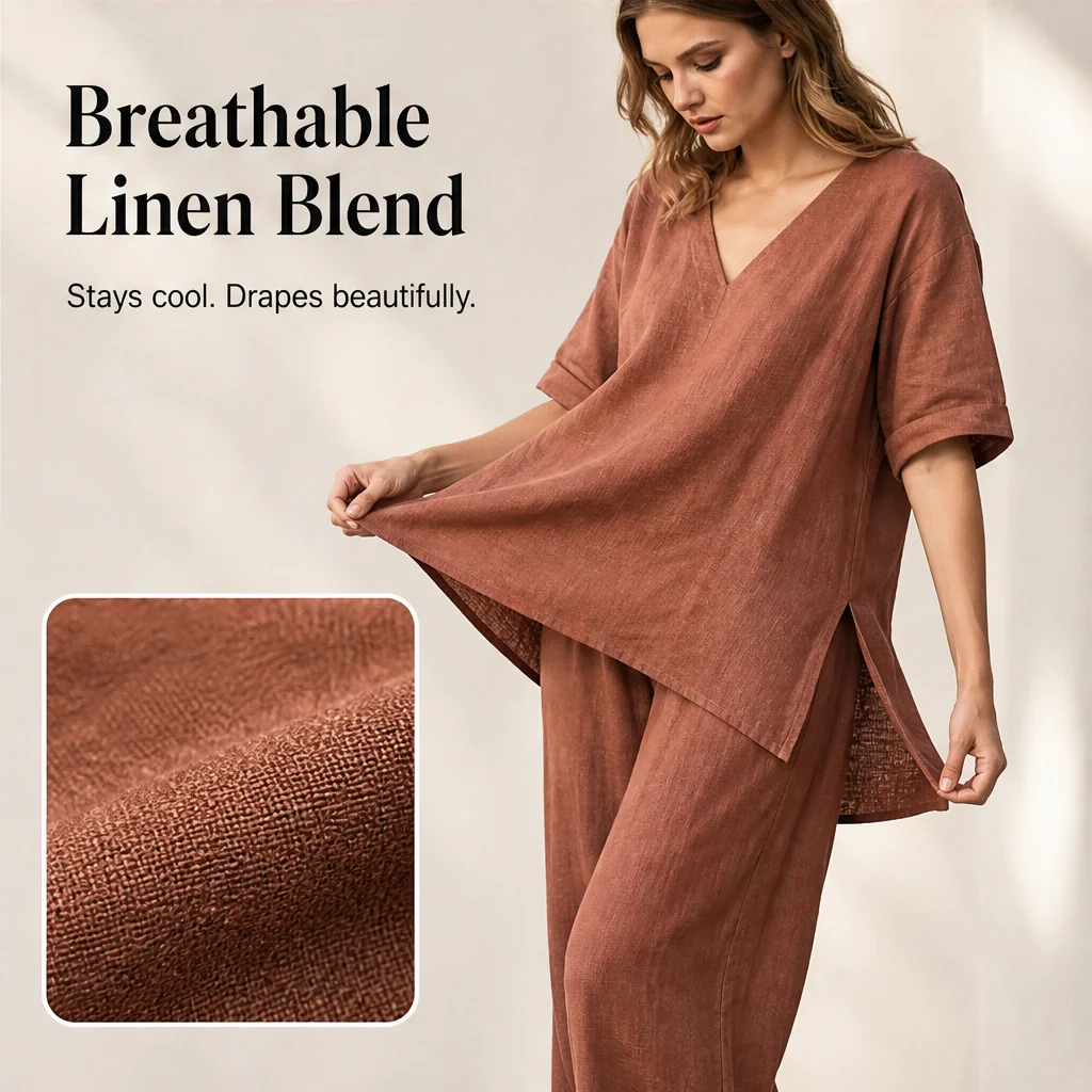 Drapelle™ – Breathable Cotton-Linen V-Neck Tunic & Wide-Leg Trouser Set + 50% OFF - Image 5