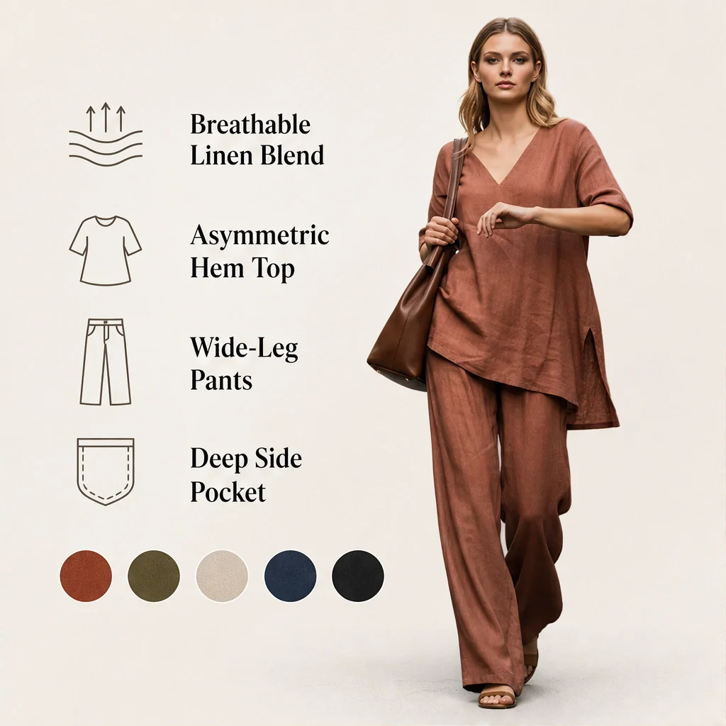 Drapelle™ – Breathable Cotton-Linen V-Neck Tunic & Wide-Leg Trouser Set + 50% OFF - Image 7
