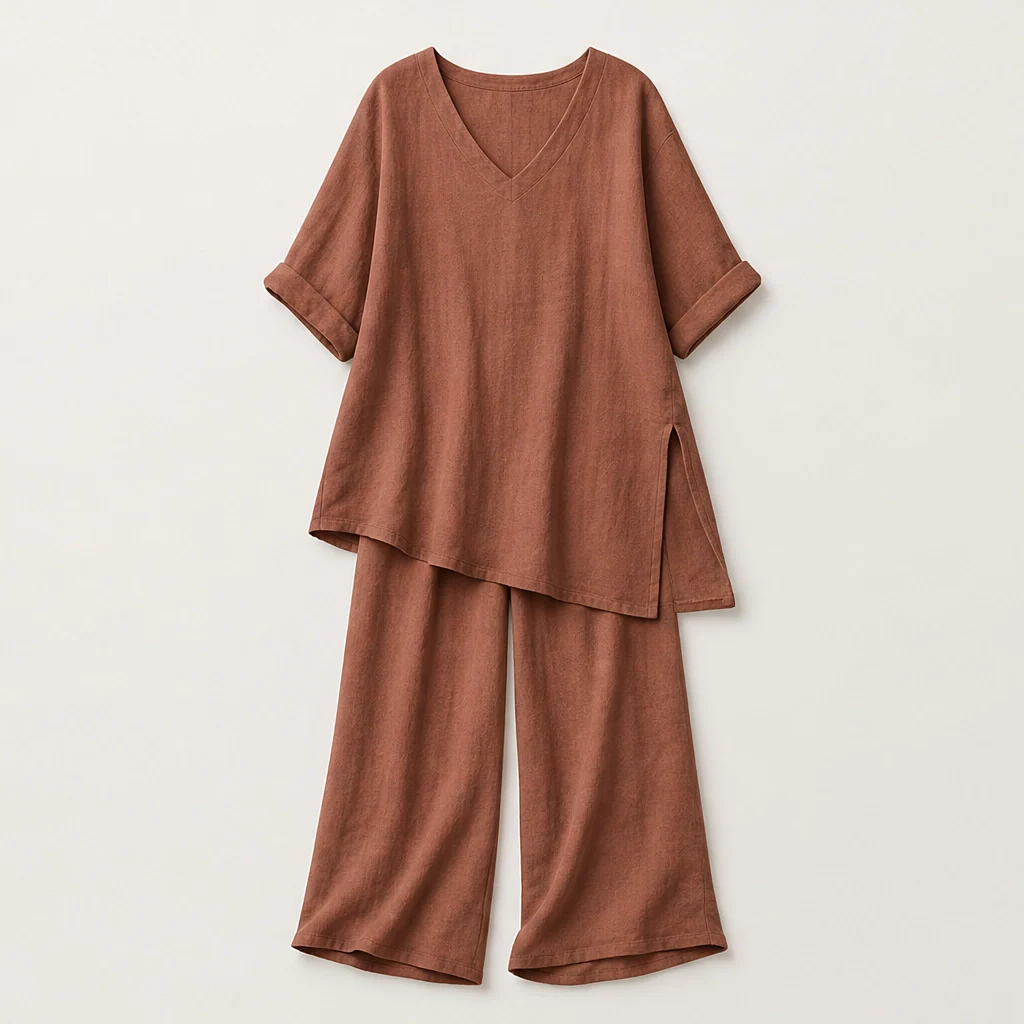 Drapelle™ – Breathable Cotton-Linen V-Neck Tunic & Wide-Leg Trouser Set + 50% OFF - Image 9