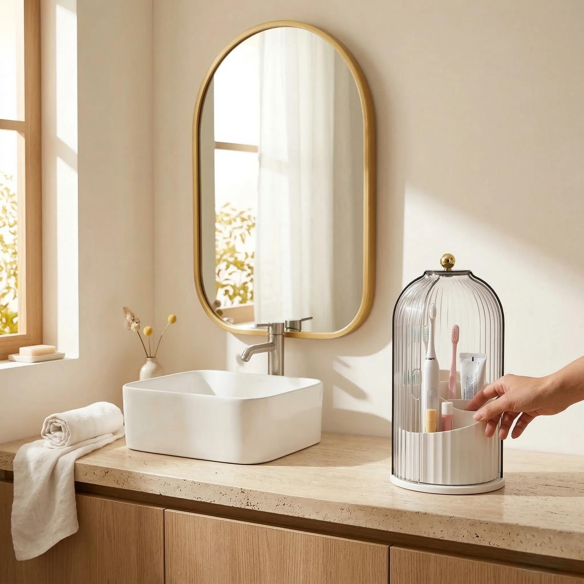 Clochère™ – Dome Cover Toothbrush & Vanity Organizer with 360° Rotating Tray + 50% OFF - Image 3
