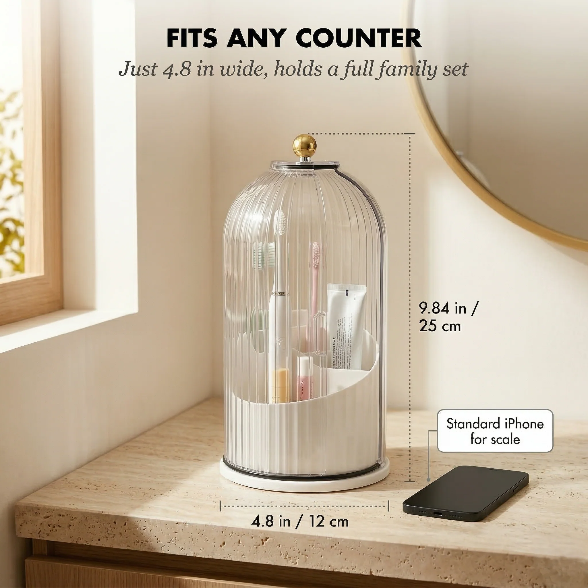 Clochère™ – Dome Cover Toothbrush & Vanity Organizer with 360° Rotating Tray + 50% OFF - Image 4