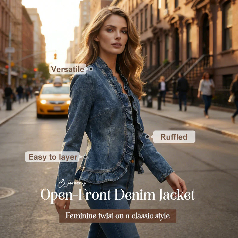 Willowcuff™ – Ruffle-Trim Open-Front Lightweight Denim Jacket + 50% OFF - Image 2