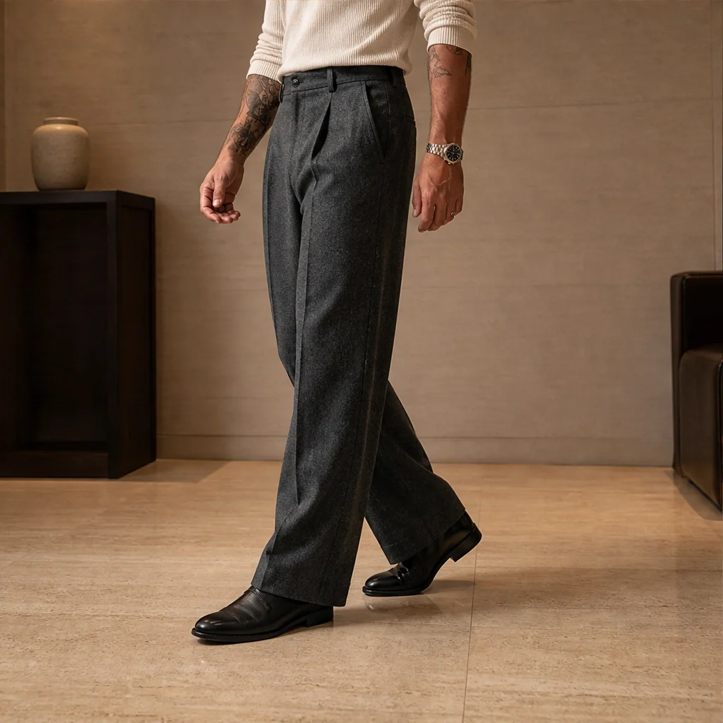 Foldcroft™ – Pleated Wide-Leg Drape Trousers for Men + 50% OFF - Image 3