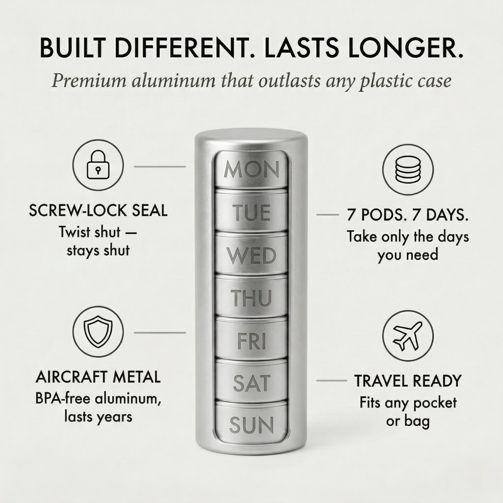 Doselock™ – Stackable Metal Weekly Pill Organizer, BPA-Free Aluminum, 7-Day Travel Pill Case + 50% OFF - Image 4