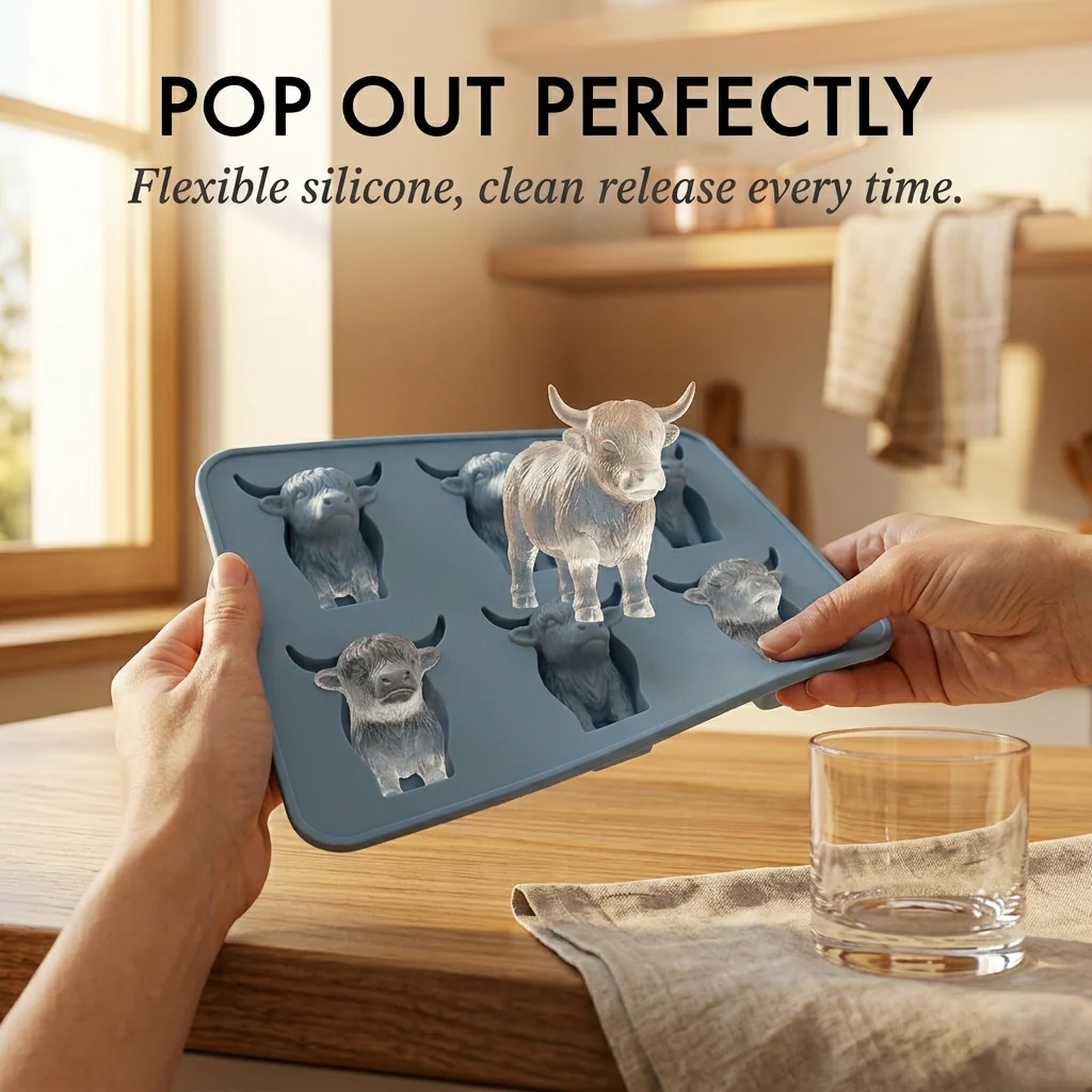 Frostcroft™ – 3D Highland Cow Ice Cube Mold, 6-Cavity BPA-Free Silicone + 1 + 1 FREE - Image 3