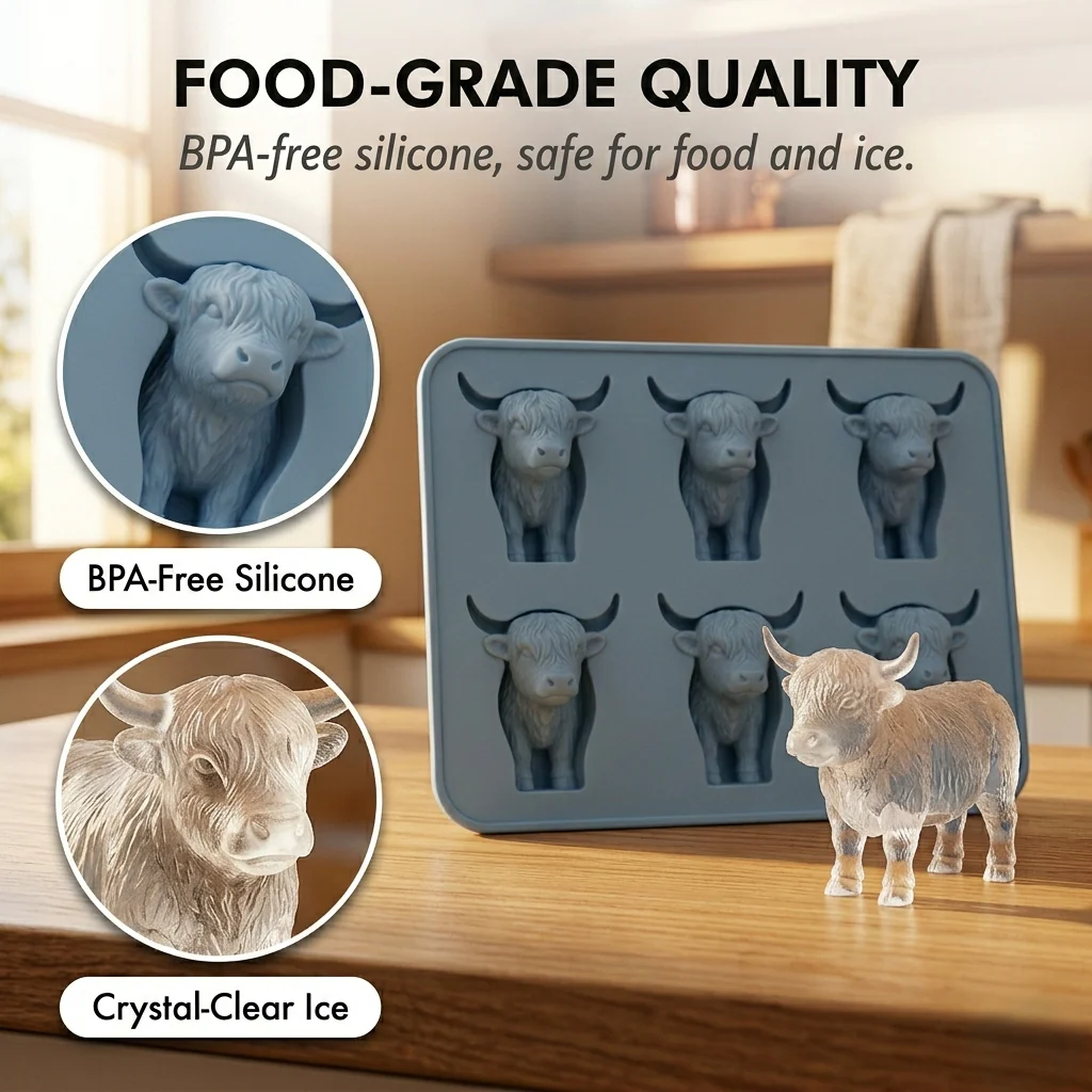 Frostcroft™ – 3D Highland Cow Ice Cube Mold, 6-Cavity BPA-Free Silicone + 1 + 1 FREE - Image 4
