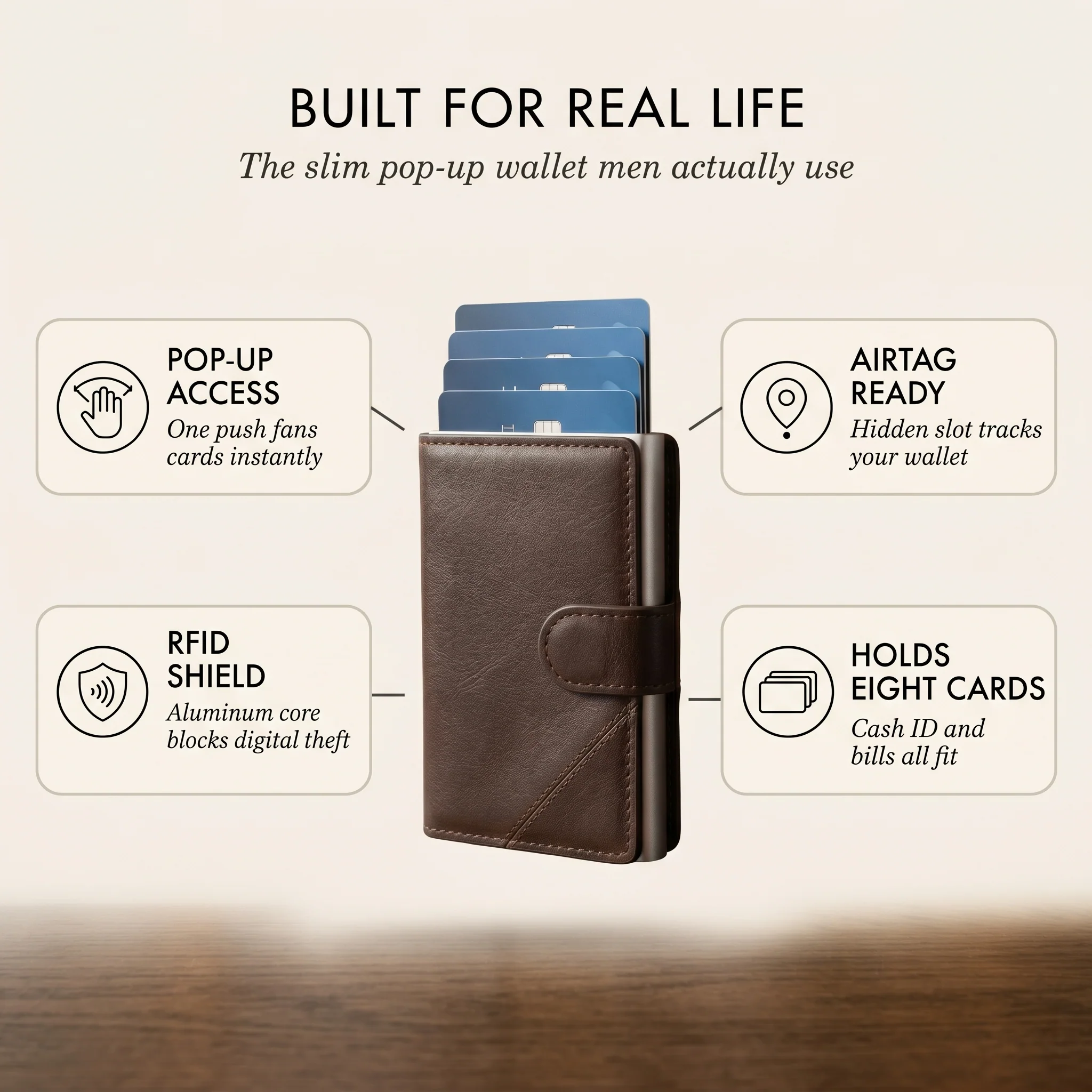Warden™ – RFID-Blocking Slim Wallet with Pop-Up Card Access & AirTag Slot +50% OFF - Image 4