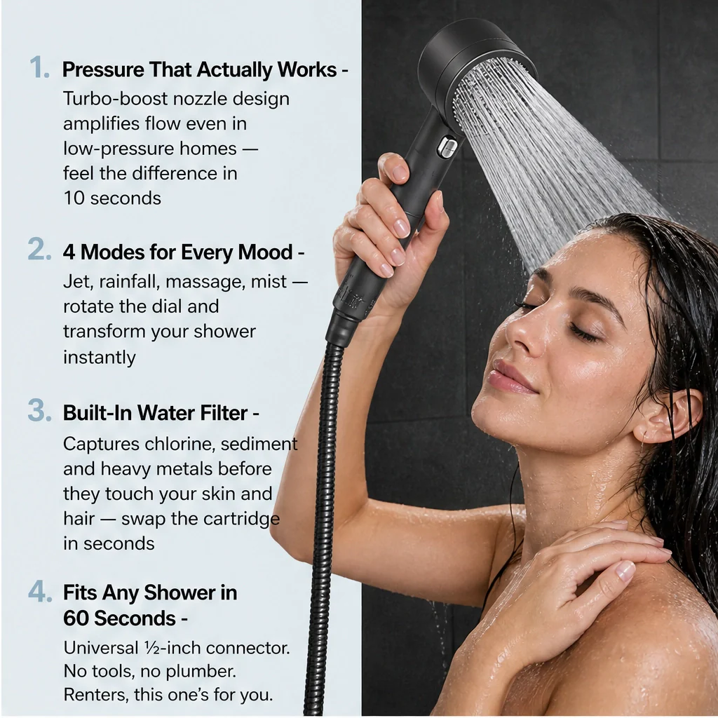 Cascora™ – High-Pressure Filtered Shower Head with 4 Spray Modes + 50% OFF - Image 6
