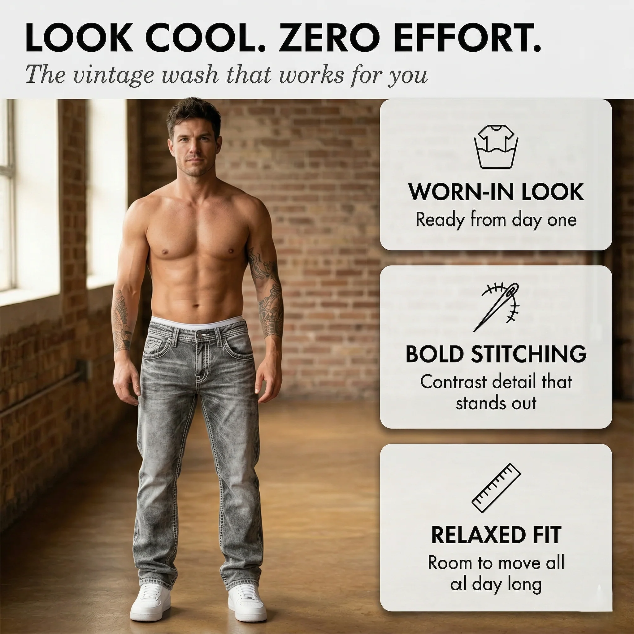 Fadecraft™ – Vintage Washed Straight-Leg Men's Streetwear Jeans + 50% OFF - Image 4