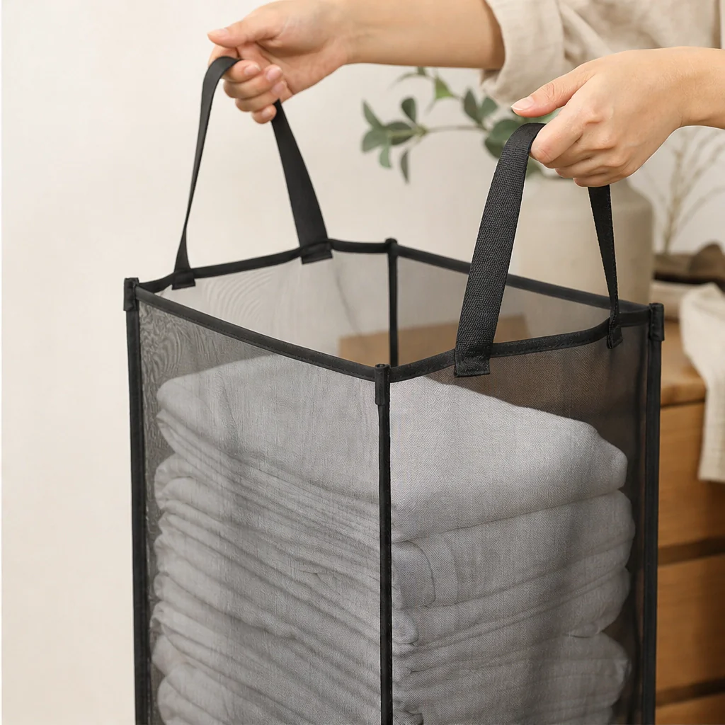 FoldHaven™ – See-Through Mesh Foldable Storage Basket with Carry Handles +50% OFF - Image 4