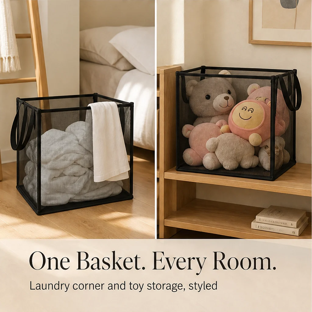 FoldHaven™ – See-Through Mesh Foldable Storage Basket with Carry Handles +50% OFF - Image 6