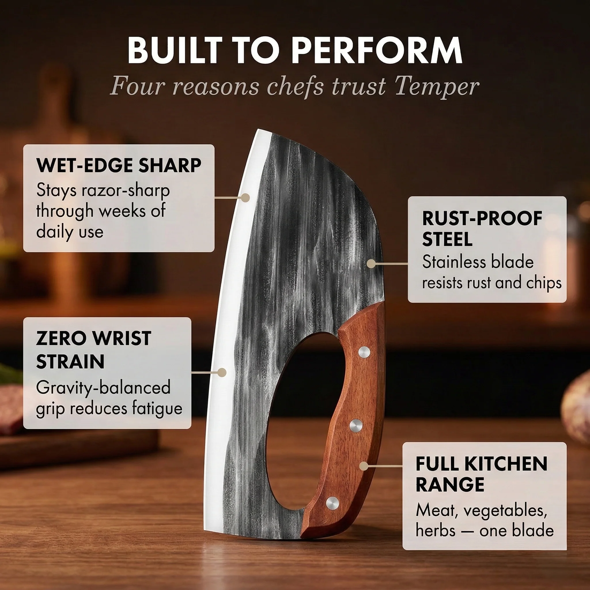 Temper™ – Hand-Forged Ergonomic Cleaver Knife | 24cm Chef's Kitchen Blade +50% OFF - Image 4