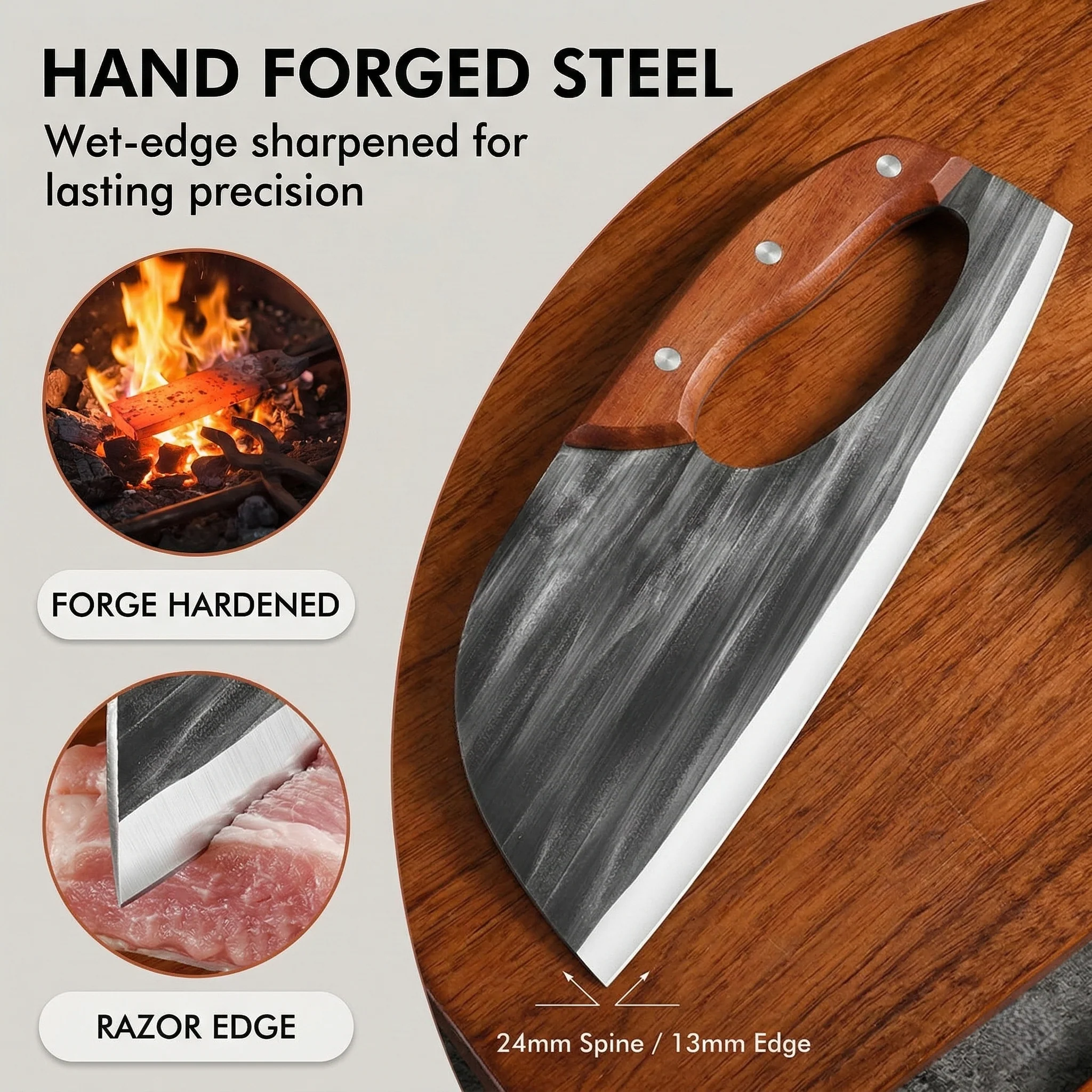 Temper™ – Hand-Forged Ergonomic Cleaver Knife | 24cm Chef's Kitchen Blade +50% OFF - Image 5