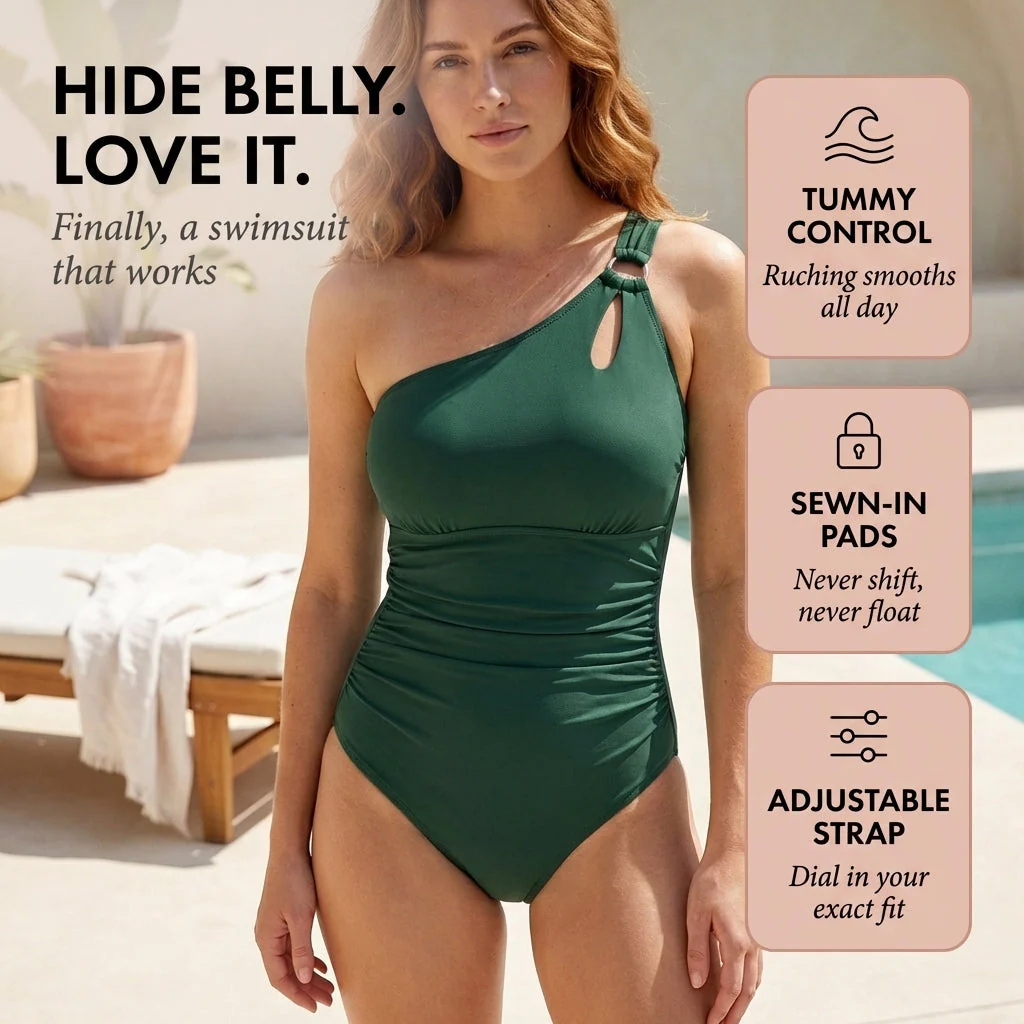 Ruchelle™ – Tummy Control One-Shoulder Ruched One-Piece Swimsuit +50% OFF - Image 4