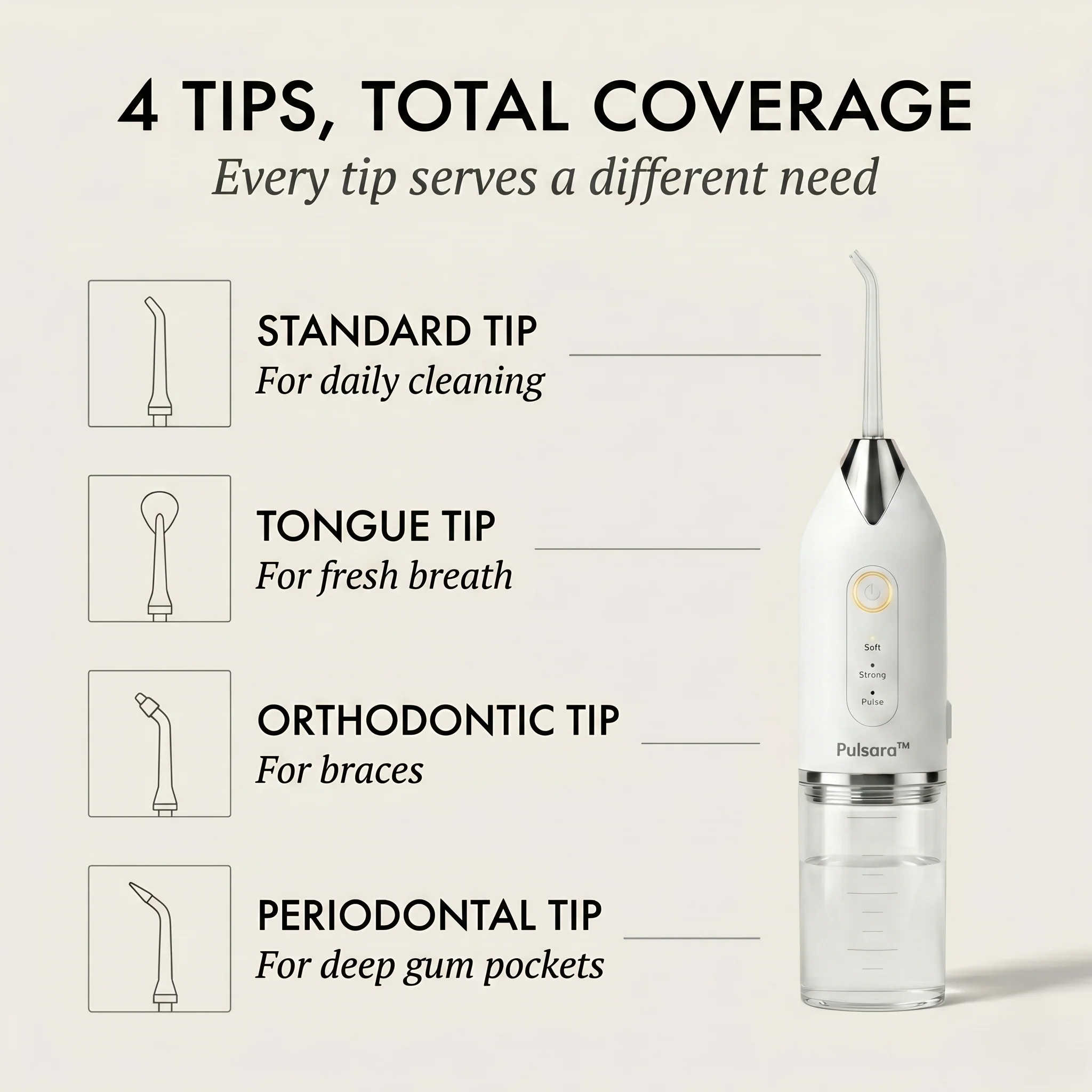 Pulsara™ – 4-Tip Portable Water Flosser for Deep Gum & Teeth Cleaning + 50% OFF - Image 3