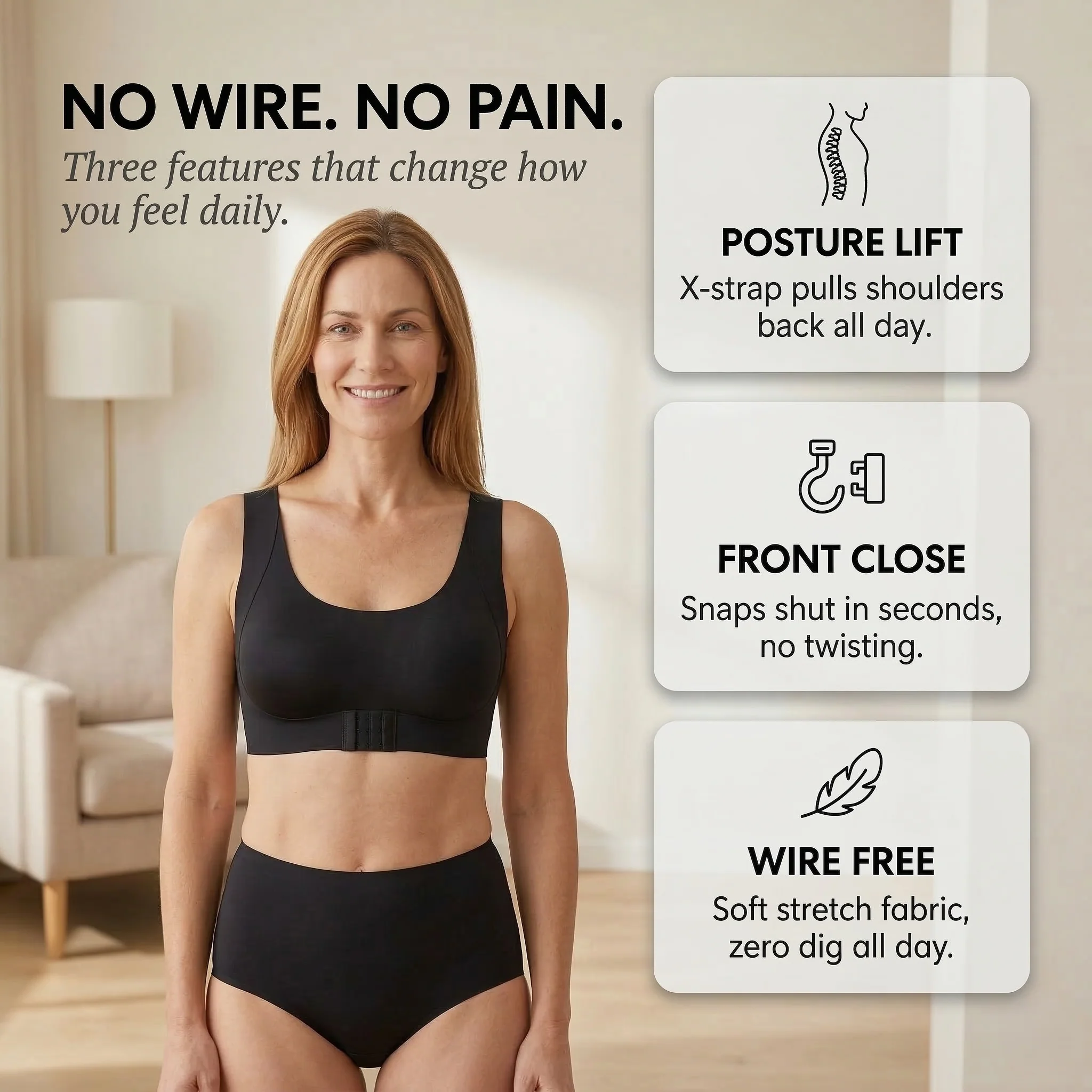 Poise™ – Front Closure Cross-Back Wireless Posture Bra + 50% OFF - Image 5