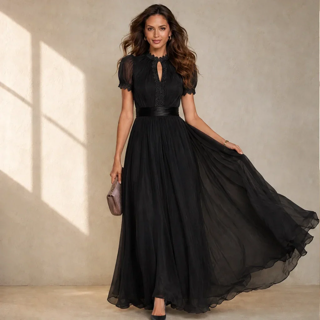 Velmara™ – Keyhole Neckline Chiffon Lace Maxi Dress+50% OFF - Image 10