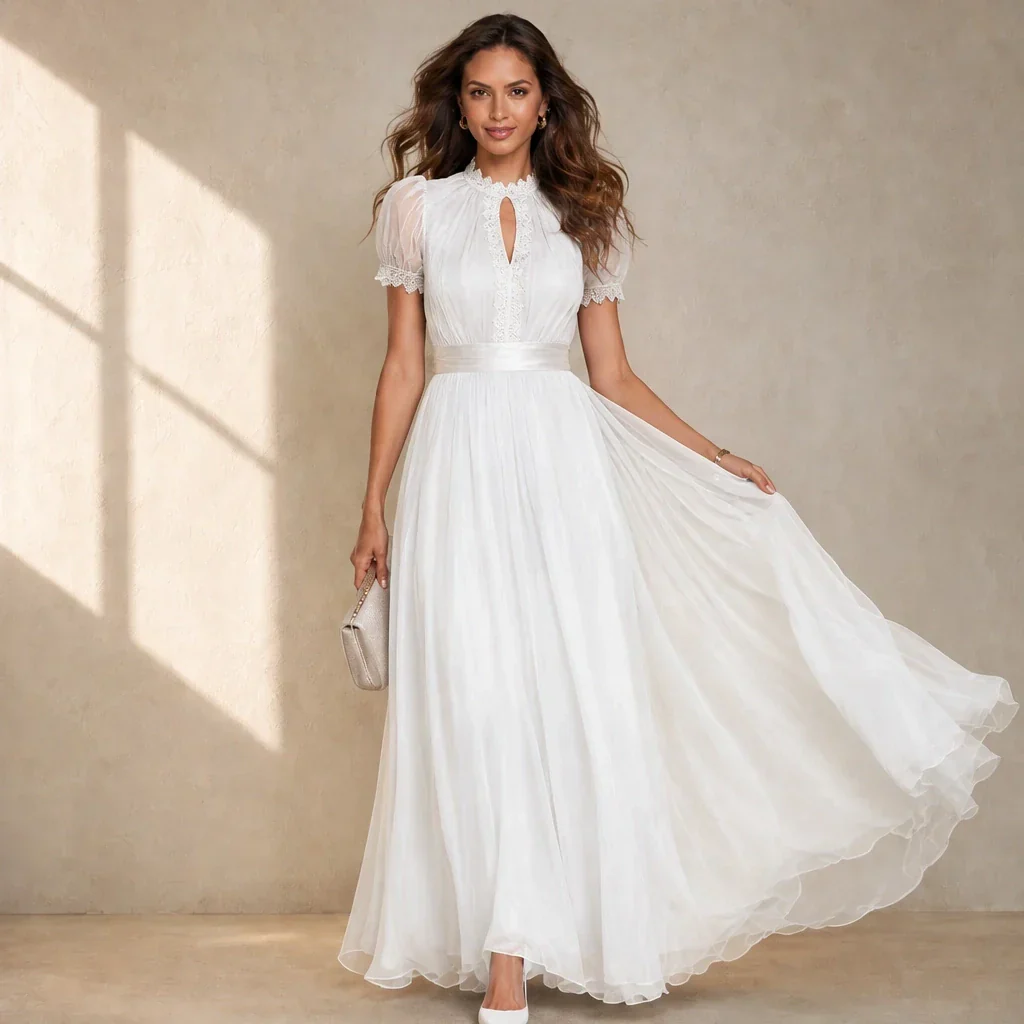Velmara™ – Keyhole Neckline Chiffon Lace Maxi Dress+50% OFF - Image 11