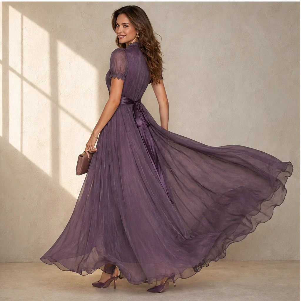 Velmara™ – Keyhole Neckline Chiffon Lace Maxi Dress+50% OFF - Image 2