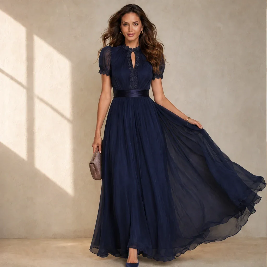 Velmara™ – Keyhole Neckline Chiffon Lace Maxi Dress+50% OFF - Image 9