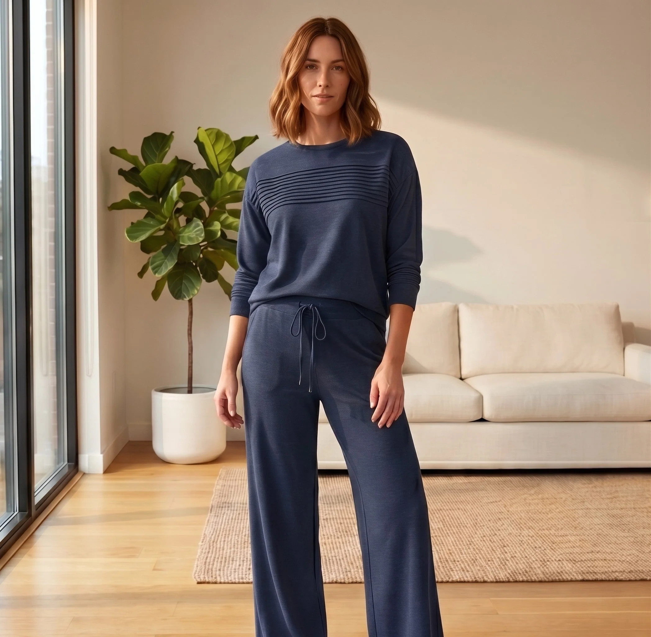 Sofrel™ – Soft Pleated 2-Piece Lounge Set for Women | Long Sleeve Top & Wide-Leg Drawstring Pants + 50% OFF - Image 11