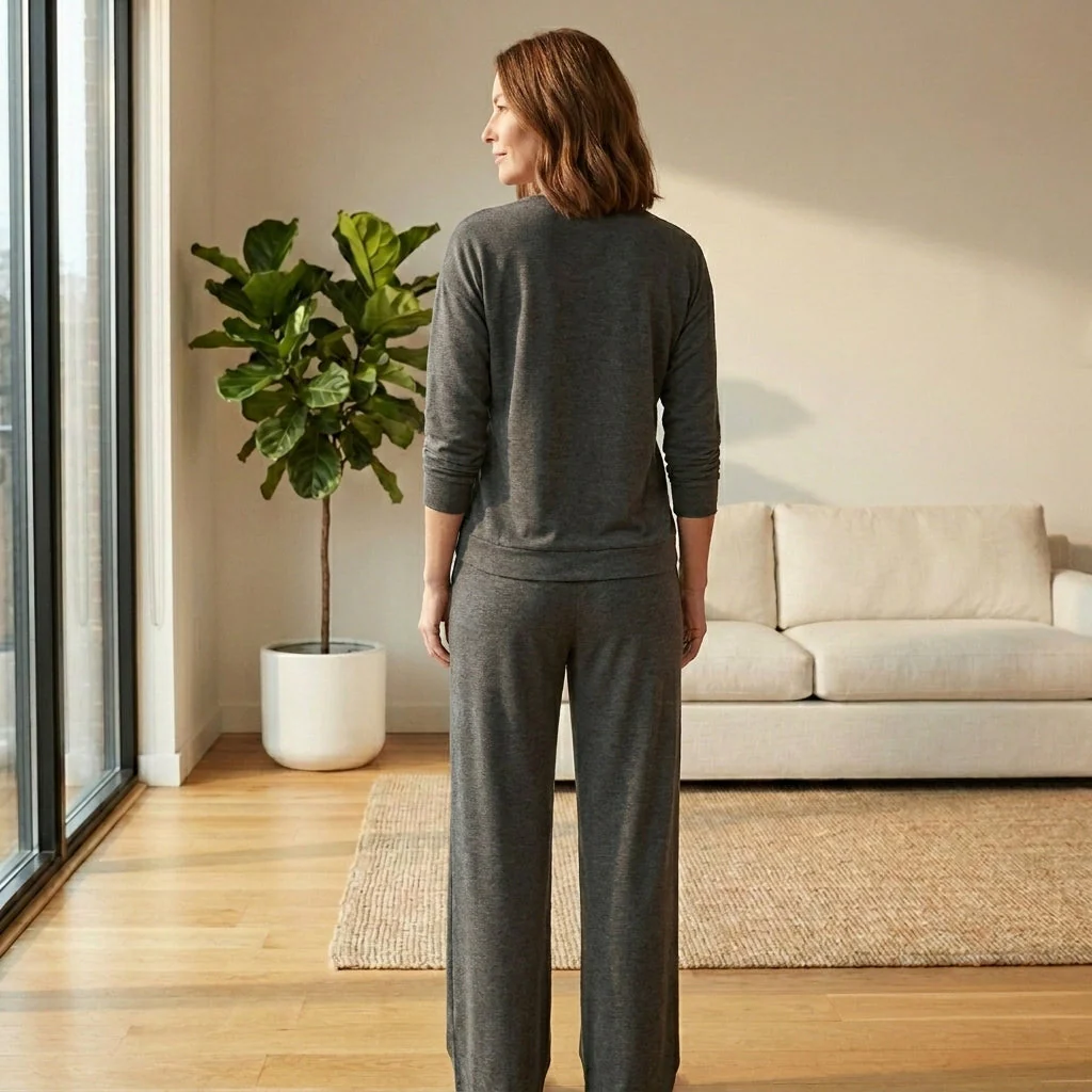 Sofrel™ – Soft Pleated 2-Piece Lounge Set for Women | Long Sleeve Top & Wide-Leg Drawstring Pants + 50% OFF - Image 3