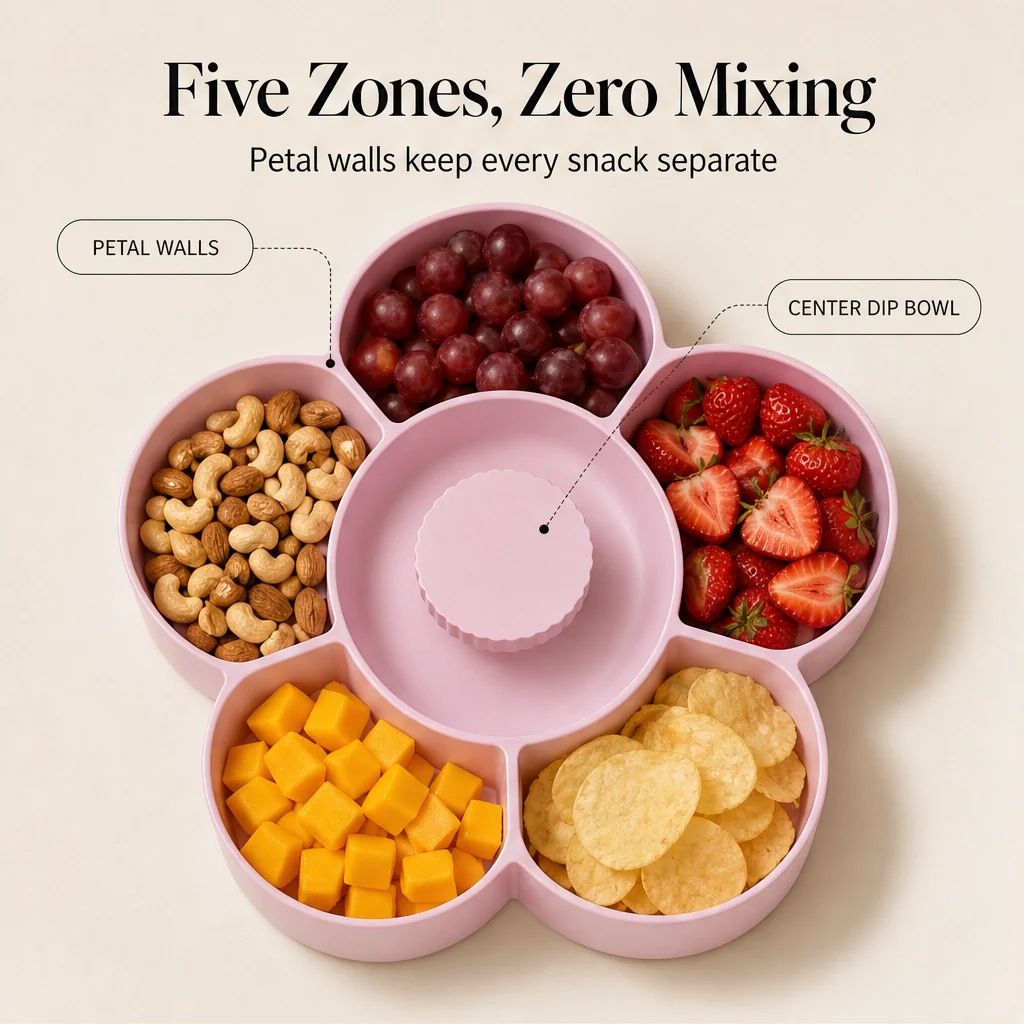 Gatherly™ – 5-Compartment Rotating Snack Serving Tray with Non-Slip Base + 50% OFF - Image 4