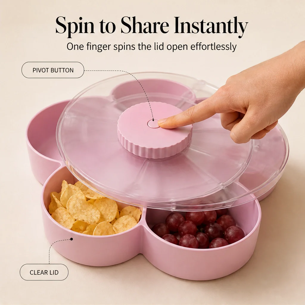 Gatherly™ – 5-Compartment Rotating Snack Serving Tray with Non-Slip Base + 50% OFF - Image 5