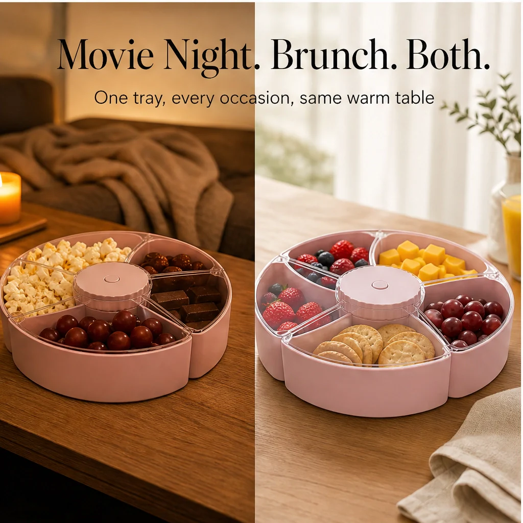 Gatherly™ – 5-Compartment Rotating Snack Serving Tray with Non-Slip Base + 50% OFF - Image 7