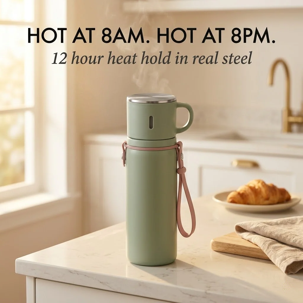 Hearthen™ – 600ml Insulated Stainless Steel Thermal Bottle with Dual-Purpose Lidded Cup + 50% OFF