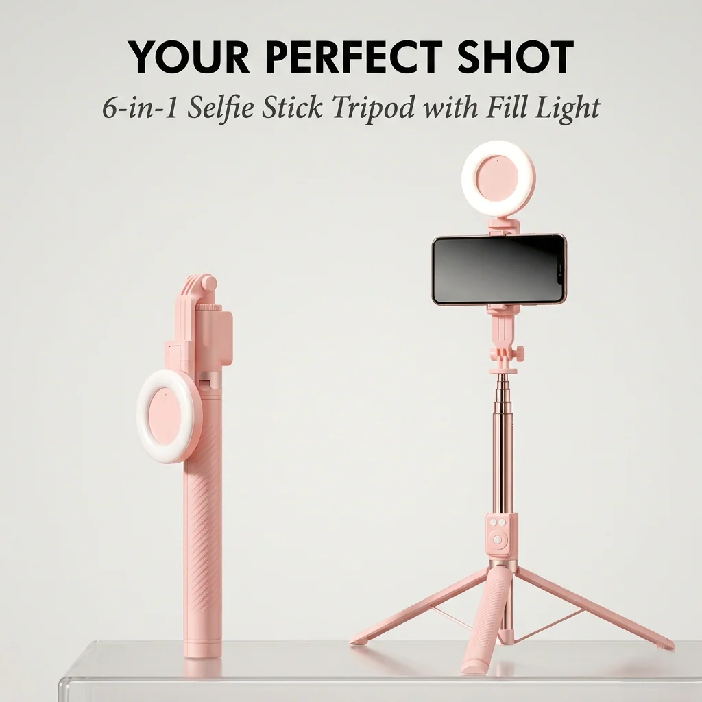 Glint™ – 6-in-1 Selfie Stick Tripod with Fill Light & Bluetooth Remote+ 50% OFF