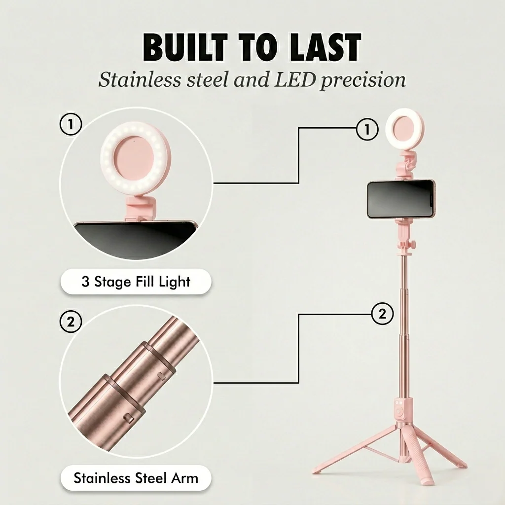 Glint™ – 6-in-1 Selfie Stick Tripod with Fill Light & Bluetooth Remote+ 50% OFF - Image 5